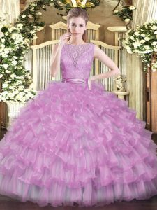 Scoop Sleeveless Backless 15th Birthday Dress Lilac Tulle