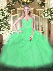 Exquisite Green Sleeveless Floor Length Ruffles and Ruching Zipper 15th Birthday Dress