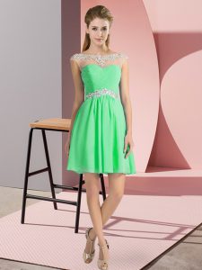 Custom Design Mini Length Apple Green Prom Homecoming Dress Scoop Cap Sleeves Lace Up