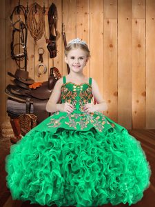 Turquoise Straps Neckline Embroidery Girls Pageant Dresses Sleeveless Lace Up
