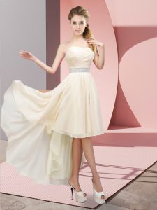 High Low Lace Up Court Dresses for Sweet 16 Champagne for Prom and Party and Wedding Party with Beading