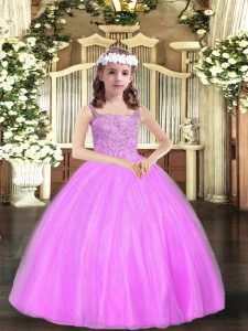 Stylish Floor Length Ball Gowns Sleeveless Lilac Pageant Gowns Lace Up