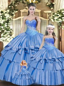 Ball Gowns Ball Gown Prom Dress Baby Blue Sweetheart Organza Sleeveless Floor Length Lace Up