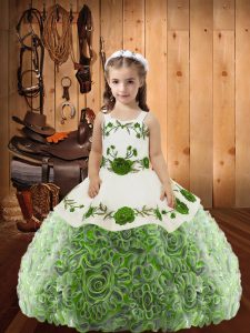 Top Selling Sleeveless Fabric With Rolling Flowers Floor Length Lace Up Pageant Dress for Girls in Multi-color with Embr