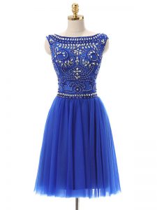 Royal Blue Sleeveless Mini Length Beading Zipper Dress for Prom
