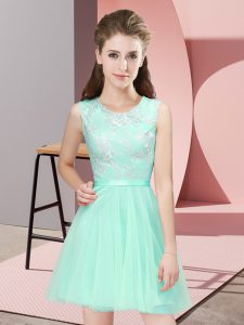 Apple Green A-line Scoop Sleeveless Tulle Mini Length Side Zipper Lace Bridesmaids Dress