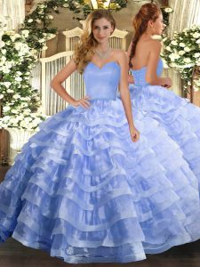Luxury Sweetheart Sleeveless Organza Quince Ball Gowns Ruffled Layers Lace Up