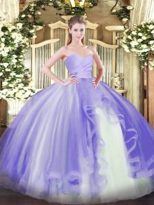 Ball Gowns Quinceanera Dress Lavender Sweetheart Tulle Sleeveless Floor Length Lace Up