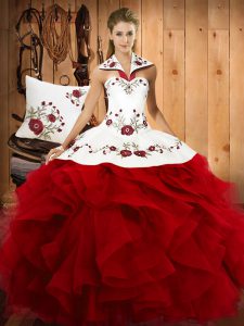 Floor Length Ball Gowns Sleeveless Wine Red Quinceanera Gown Lace Up