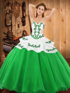 Satin and Organza Sleeveless Floor Length Sweet 16 Dress and Embroidery