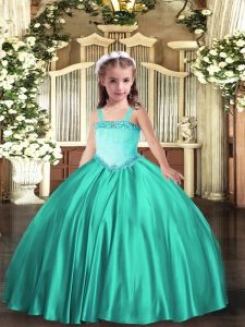 Turquoise Kids Formal Wear Party and Quinceanera with Appliques Straps Sleeveless Lace Up