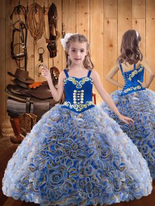 Custom Designed Ball Gowns Little Girls Pageant Gowns Multi-color Straps Fabric With Rolling Flowers Sleeveless Floor Le