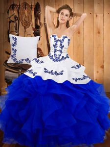Embroidery Quinceanera Dress Blue Lace Up Sleeveless Floor Length