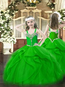 Sleeveless Lace Up Floor Length Beading and Ruffles Pageant Dress for Girls