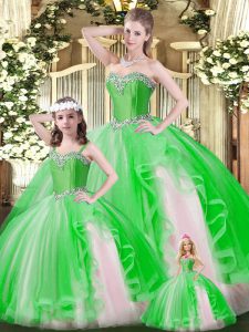Spectacular Sleeveless Floor Length Ruffles Lace Up Sweet 16 Dresses with Green