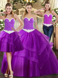 Sweetheart Sleeveless Organza Quinceanera Dresses Appliques Lace Up