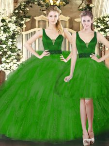 Colorful Floor Length Ball Gowns Sleeveless Green Sweet 16 Dresses Lace Up