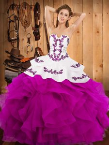 New Style Embroidery and Ruffles Quince Ball Gowns Fuchsia Lace Up Sleeveless Floor Length