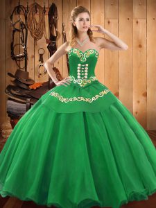 Romantic Green Sleeveless Embroidery Floor Length Quince Ball Gowns