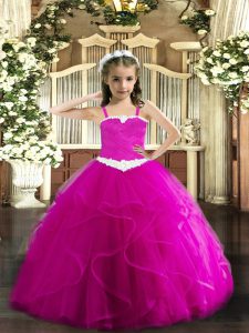 Tulle Sleeveless Floor Length Glitz Pageant Dress and Appliques and Ruffles