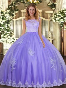 Ball Gowns Quinceanera Dress Lavender Scoop Tulle Sleeveless Floor Length Clasp Handle