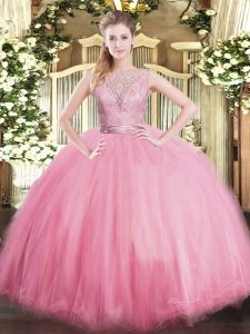 Flirting Baby Pink Scoop Neckline Lace Quinceanera Dress Sleeveless Backless