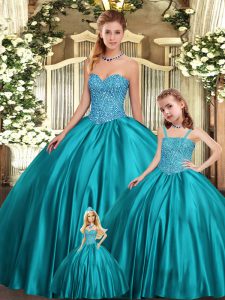 Nice Sweetheart Sleeveless Lace Up Ball Gown Prom Dress Teal Organza