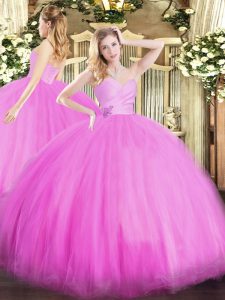 Fuchsia Tulle Lace Up 15th Birthday Dress Sleeveless Floor Length Beading