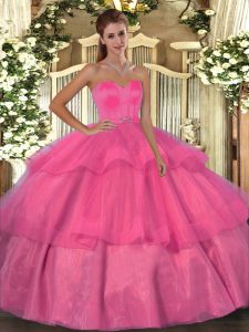 Sophisticated Sweetheart Sleeveless Organza Sweet 16 Quinceanera Dress Beading and Ruffled Layers Lace Up