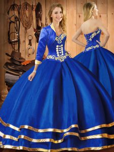 Custom Design Blue Sleeveless Organza Lace Up Quince Ball Gowns for Military Ball and Sweet 16 and Quinceanera