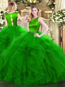 Fashion Green Scoop Clasp Handle Ruffles Quinceanera Dress Sleeveless