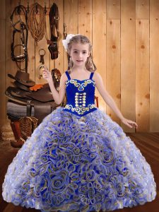 Elegant Floor Length Lace Up Pageant Gowns For Girls Multi-color for Sweet 16 and Quinceanera with Embroidery and Ruffle