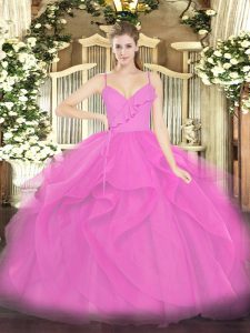 Lilac Sleeveless Floor Length Ruffles Zipper Ball Gown Prom Dress