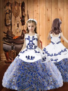 Graceful Sleeveless Lace Up Floor Length Embroidery and Ruffles Little Girls Pageant Dress