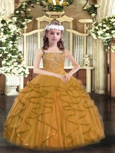 Custom Design Brown Girls Pageant Dresses Party and Sweet 16 and Quinceanera and Wedding Party with Beading and Ruffles 