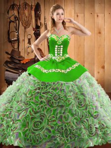 Sweep Train Ball Gowns Quinceanera Gowns Multi-color Sweetheart Satin and Fabric With Rolling Flowers Sleeveless With Tr