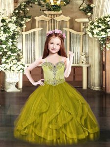 Classical Sleeveless Beading and Ruffles Lace Up Kids Pageant Dress