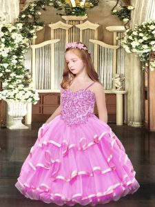Sleeveless Appliques and Ruffled Layers Lace Up Kids Formal Wear