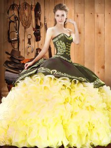 Fashionable Yellow Sweetheart Neckline Embroidery and Ruffles Quinceanera Gowns Sleeveless Lace Up