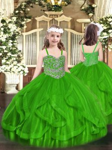 Fashionable Green Straps Neckline Beading and Ruffles Little Girls Pageant Dress Wholesale Sleeveless Lace Up