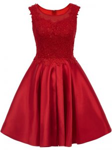 Wine Red Zipper Scoop Lace Bridesmaid Dress Satin Sleeveless