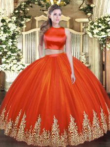 Amazing Red Sleeveless Appliques Floor Length Vestidos de Quinceanera