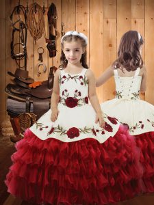 Dramatic Red Sleeveless Organza Lace Up Kids Pageant Dress for Sweet 16 and Quinceanera