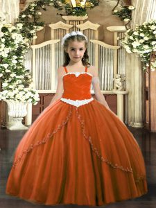 Sleeveless Sweep Train Lace Up Appliques Kids Pageant Dress