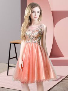 Custom Designed Peach Sleeveless Tulle Zipper Dress for Prom for Prom and Party