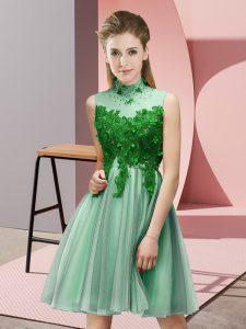 Apple Green Sleeveless Knee Length Appliques Lace Up Quinceanera Court of Honor Dress