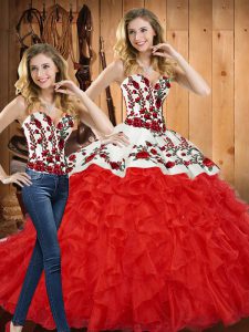 Fine Sweetheart Sleeveless Tulle Sweet 16 Dresses Embroidery and Ruffles Lace Up