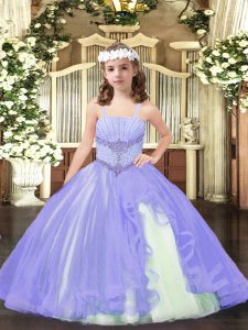 Dramatic Lavender Sleeveless Beading Floor Length Evening Gowns
