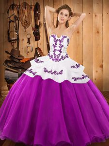 Custom Design Fuchsia Sleeveless Satin and Organza Lace Up Sweet 16 Quinceanera Dress for Military Ball and Sweet 16 and
