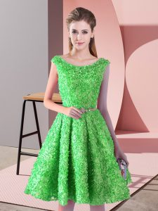 Dynamic Green Sleeveless Belt Knee Length Homecoming Dress